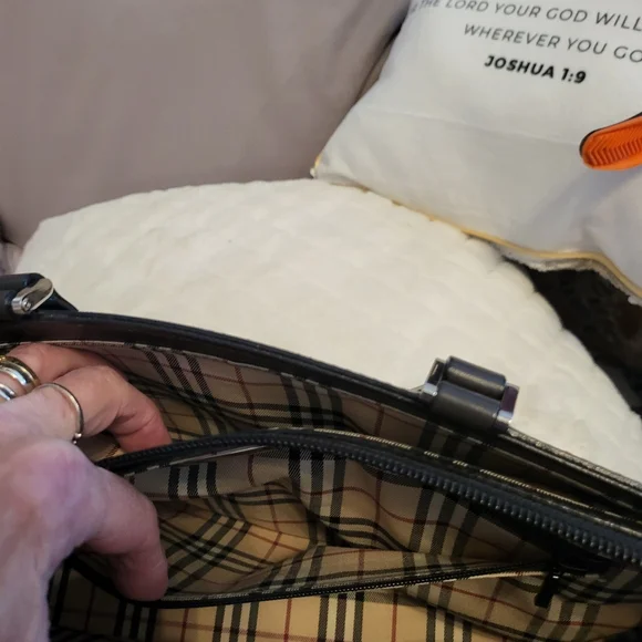 Burberry brown trim and black leather satchel